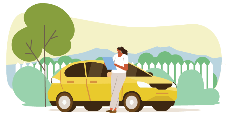 woman in front of car illustration